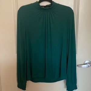 J. Crew Emerald Green Long-Sleeve Mock Neck Blouse
